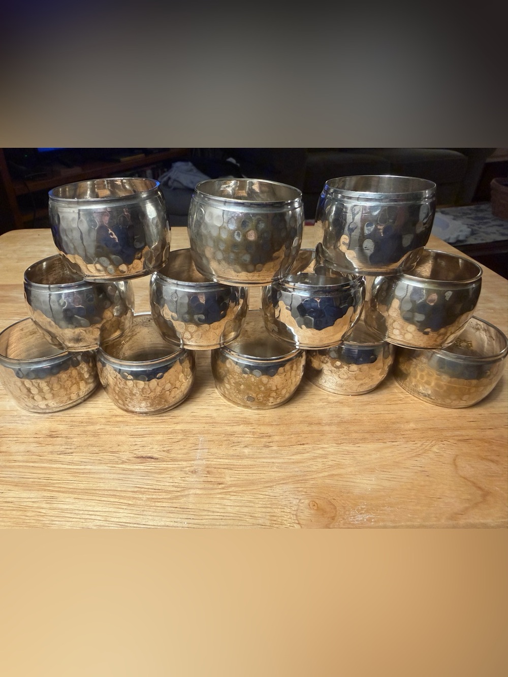 Hammered Metal Napkin Rings - Silver Tone